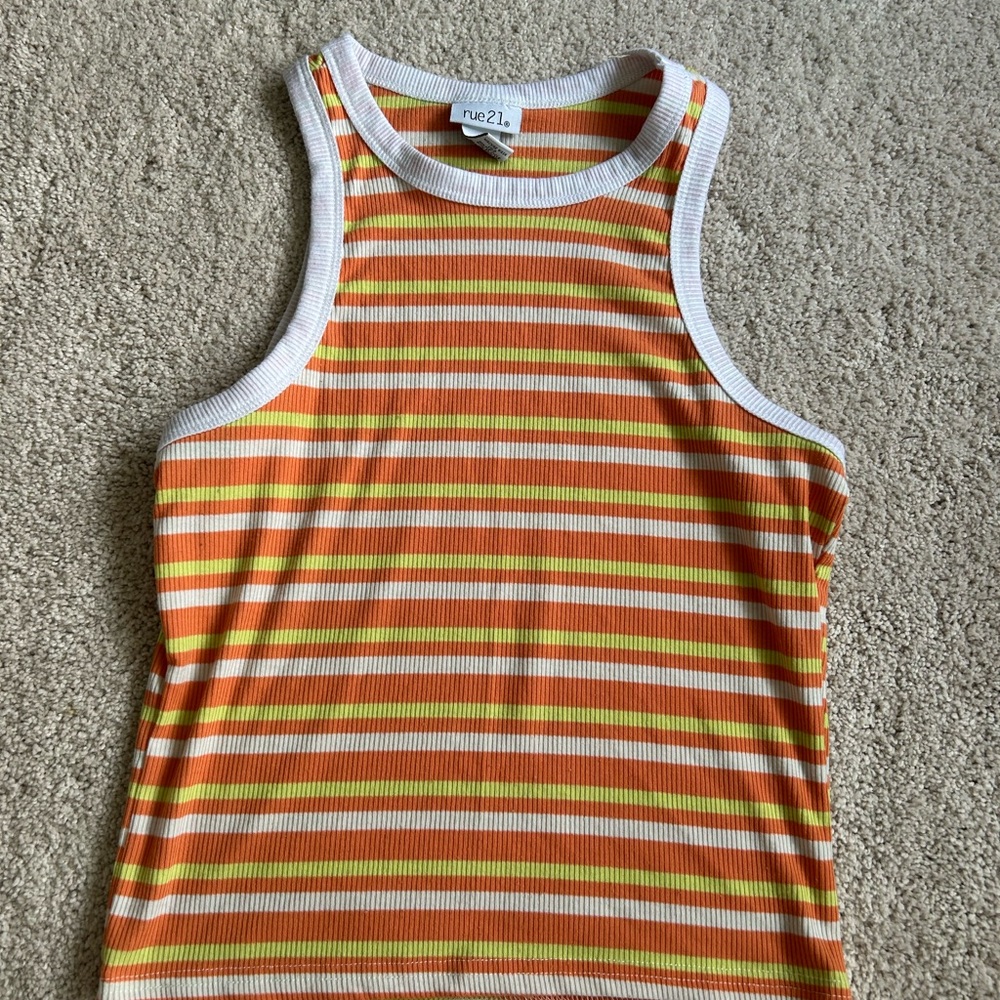 Rue21 Orange and Yellow Striped Tank Top